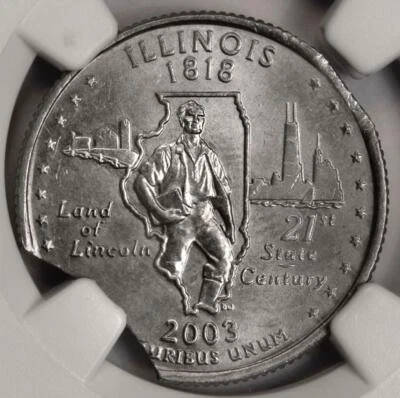 2003 NGC MS64 Double Curved Clips Illinois Quarter Mint Error Rare Date - Image 1 of 4