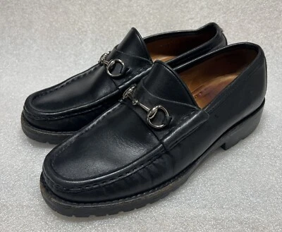 Mocasines Gucci de cuero negro con suela plateada Horsebit para mujer talla 6,5 Foto 1 de 4