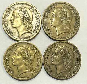 Lot de 4 pièces 5 Francs France 1940, 45, 45C, 46 REF95367 - Picture 1 of 2