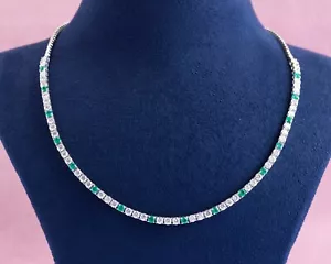 18Ct Round Lab Created Emerald Diamond Tennis Necklace 18" 14K White Gold Plated - Picture 1 of 4