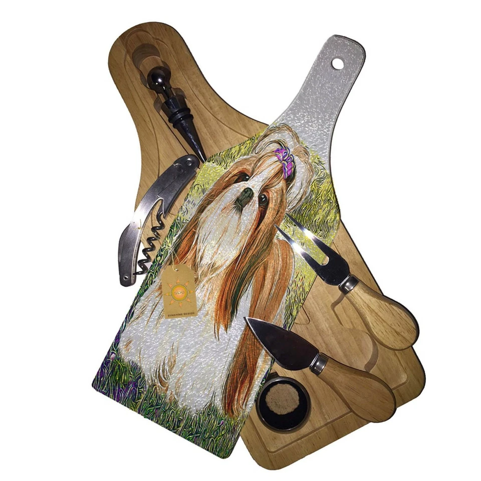 Wine & Cheese Glass Cutting Board Gift Set - Adorable Shih Tzu Puppy - Image 1 of 1