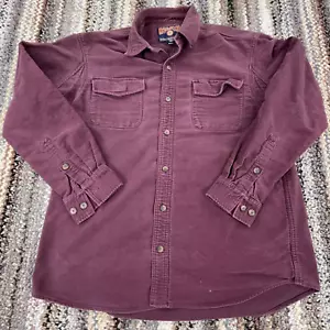 Duluth Shirt Men Large Maroon Button Up Chamois Cloth Heavy Outdoor Camp Hiking - Picture 1 of 13