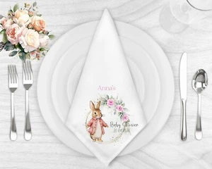 Personalisierte rosa Kaninchen Babyparty Stoffserviette, Tischkleidung, Abendessen Geschenk - Bild 1 von 2
