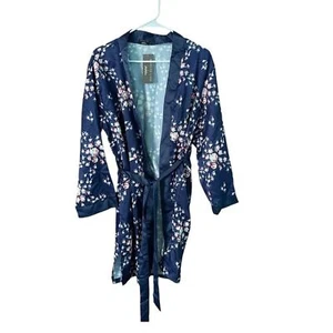 NWT Morgan Lane Satin Robe Size S/M Navy Blue Floral - Picture 1 of 7