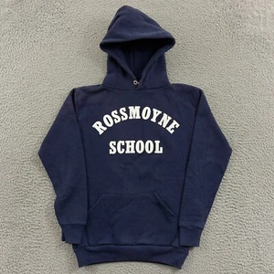 Vintage Rossmoyne School Sweatshirt Boys Large 14/16 Blue Hoodie 80s Pullover - Picture 1 of 10