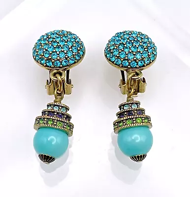 Heidi Daus "Fascinating Fascinator" Crystal Dangle Bead Earrings - Clip-On/Blue - Image 1 of 4