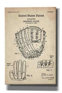 Epic Graffiti "Baseball Glove, 1971, Blueprint Patent Parchment" Giclee Canvas W - Picture 1 of 6