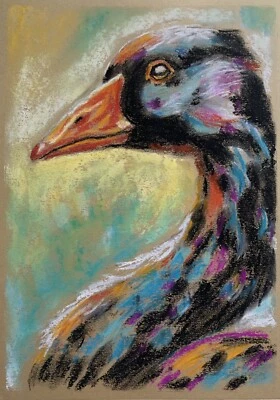 Cuadro original en pastel seco. Retrato de un ganso. Hecho a mano. Talla 8”x12”. Foto 1 de 4