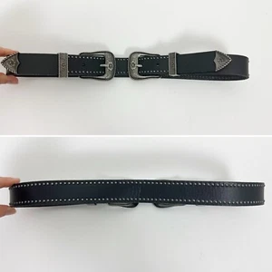AMERICAN EAGLE Western Belt XS Double Buckle Black Leather Studded Biker Rodeo - Picture 1 of 11