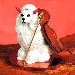 Estatuilla pequeña perro diablo espectáculo blanco caniche - Imagen 1 de 1