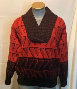 Vintage 80s 90s Andrew St. John V-Neck Pullover Sweater Red And Black Size L - Picture 1 of 3