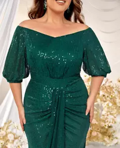 Giffniseti Green Off Shoulder Puff Sleeve Formal Maxi Dress Size 3XL (NWT) - Picture 1 of 6