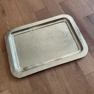 Hammered Metal Gold Platter Tray 11x16 Decorative Coffee Table Made In India - Picture 1 of 4