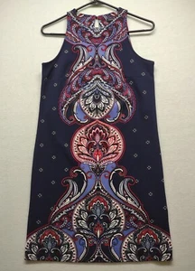Banana Republic Dress Womens Size 0 Sleeveless Paisley Stretch Blue Red White  - Picture 1 of 8