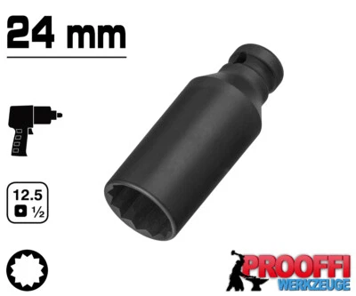 KRAFT Schlagschrauber Stecknuss 24 mm Zwölfkant Vielzahn Profil 1/2" Nuss Lang - Bild 1 von 3