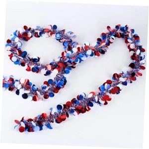 4th of July Decorations Red White Blue Metallic Tinsel Twist Garland Circle Dot - Picture 1 of 8