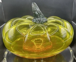 1970s Italian Murano Life-size Mouth Blown Orange Yellow Glass Pumpkin - Picture 1 of 20