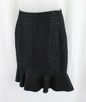 Falda para mujer Carolina Herrera negra con estampado de encaje metálico 100 % seda talla 8 Foto 1 de 3