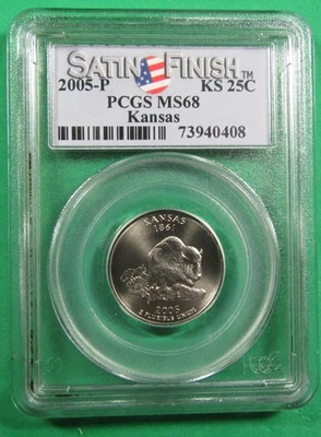 2005-P 25c Kansas Satin Finish PCGS MS68. A very pretty ultra-gem. (925192) - Image 1 of 2