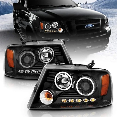 Faros de repuesto para proyector negro anillo halos LED para Ford F-150 2004-2008 P Foto 1 de 4
