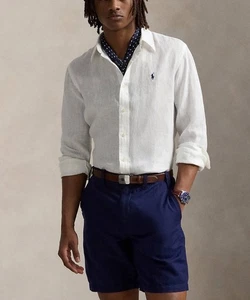 $138 Polo Ralph Lauren Men’s Classic Fit 100% Linen  Shirt White Size L - Picture 1 of 9