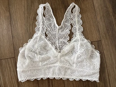 Sujetador Bralette DKNY Longline Cuello en V Sin Forro Blanco Floral Encaje Crochet Grande L Foto 1 de 4
