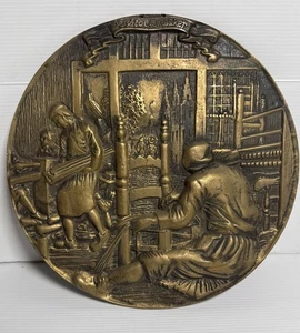 Brass Hanging Wall Plate Plaque The Chairmaker De Stoelemaaker - Heavy Vintage - Picture 1 of 14
