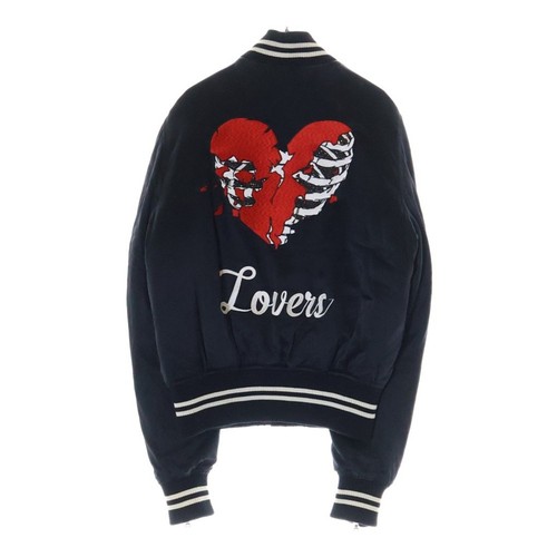 AMIRI LOVERS GIACCA BOMBER SETA retro ricamo logo blouson nero usato88e