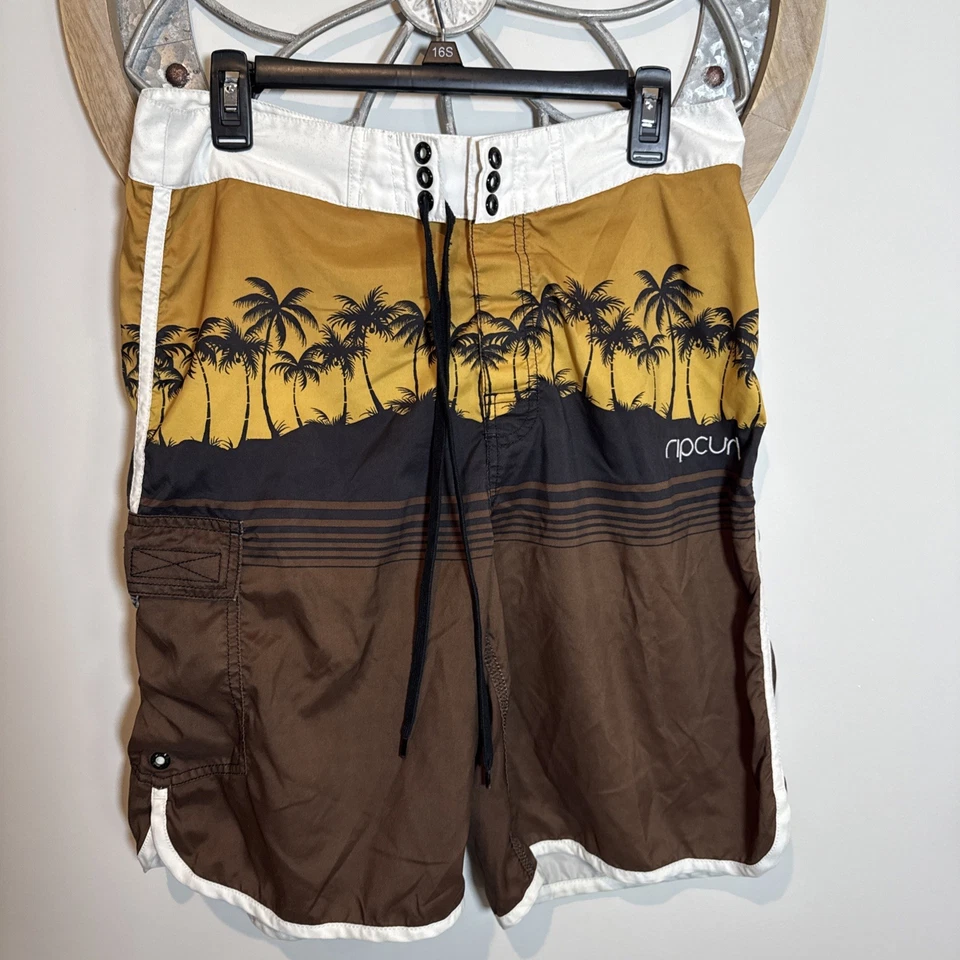Ripcurl Men's Board Shorts Palm Trees Size 32 Black/Tan Surf Swim Trunks EUC - Image 1 of 4