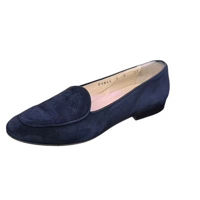 Cole Haan Blue Suede Leather Embroidered Loafers Size 6 B Preppy Quiet Luxury - Image 1 of 4