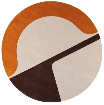 Modern Round Abstract Rug Hand-Tufted Wool Geometric Carpet - Image 1 of 4