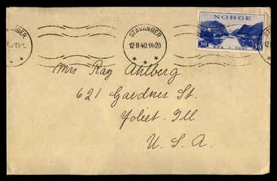 Mayfairstamps Noruega 1940 Stavanger a Joliet IL Cubierta aau_77081 Foto 1 de 2