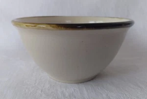 Art Pottery Stoneware Cereal Bowl Hand Made Brown Trim Glossy Soup Small Serving - Picture 1 of 8