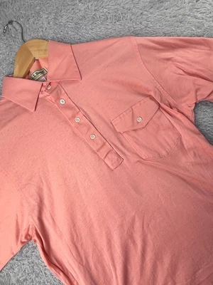 LL Bean Pink Coral Lisle Cotton Polo Shirt Size L Pocket USA Made Vintage - Image 1 of 4