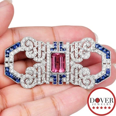 Prendedor decorativo de oro de 18 quilates con topacio rosa zafiro de 9,51 quilates de diamante vintage GFCO 17,8 GR SIN RESERVA Foto 1 de 4