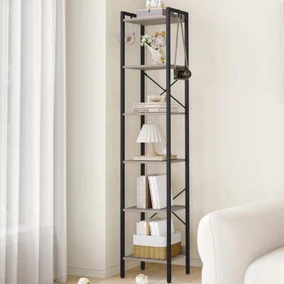 Bookshelf, Book Shelf, Industrial Bookcase with 2 Hooks, Coner Shelf Storage ... - Image 1 of 4