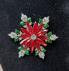 Broche de Navidad de cristal de flor de pascua tono plata - Imagen 1 de 5