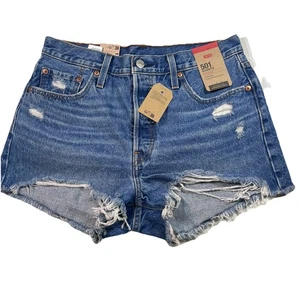 Pantalones cortos Levi's 501 tiro alto desgastados para mujer talla 29 ajuste original  - Imagen 1 de 8