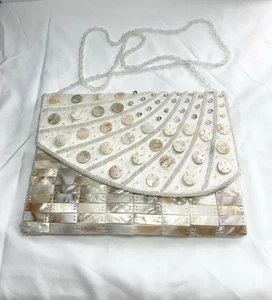 Mad by Design Mother of Pearl Beads Sequins Clutch Handled Evening Purse White - Picture 1 of 9