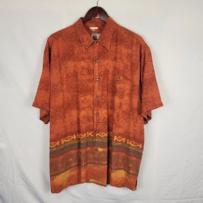 Territory Ahead 莱赛尔人造丝橙色夏威夷纽扣前衬衫男式 XL 码 — 第 1/4 张图片