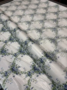 Cyrus Clark Teflon Fabric 14 Yard Piece Petite Blue Floral Lattice Cottage Core - Picture 1 of 6