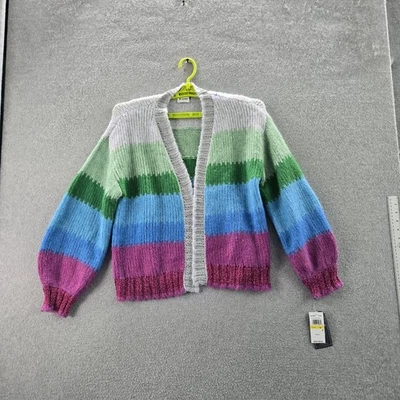 Democracy Women Sweater M Multicolor Polyester Wool Cardigan Striped NWT - Image 1 of 4