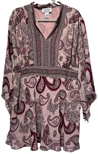 Mainstreet Blues Kleid Übergröße 2X rosa Paisley Glockenärmel gefüttert fließend Boho - Bild 1 von 12