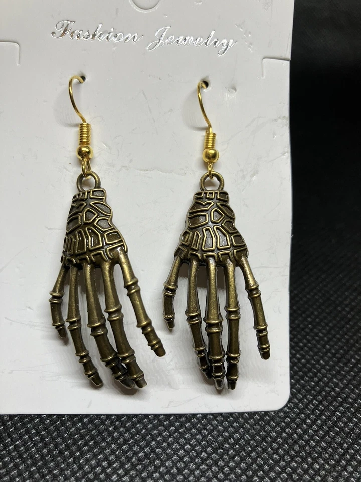 Skeleton Hand Halloween Goth Novelty Antique Bronze Style Dangle #253 - Image 1 of 4
