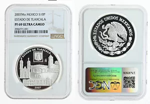 MEXICO 10 Pesos 2007 Silver 1oz. NGC PF69 UC 'Estado De Tlaxcala' - Picture 1 of 3