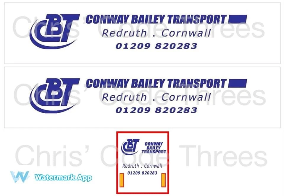 Code 3 Adhesive Vinyl Trailer Decal - Conway Bailey livery - 1/50 1/76 1/148 - Image 1 of 1