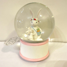 Bunny Rabbit with Baby Musical SNOWGLOBE WATERBALL 6.5 Pink White - NEW WITH TAG