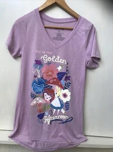 Disney Alice in Wonderland Golden Garden Womens Lilac V-Neck T Shirt Size S NWT - Picture 1 of 4