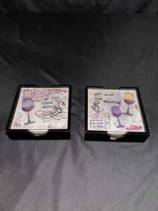 Wine Coasters W/Holders-8 Total-2 Sets Of 4 - Picture 1 of 24