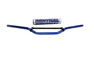 Motocross 7/8" 22mm MX Handlebars Aluminium Medium Braced Blue & Renthal Bar Pad - Picture 1 of 2